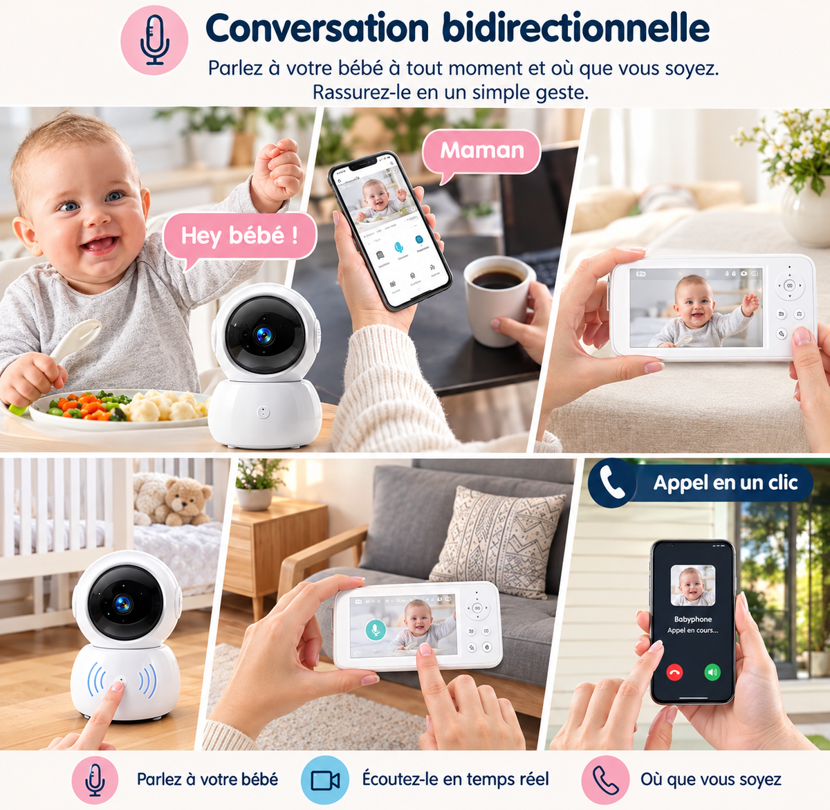 Babyphone Vidéo Connecté Smartphone – Vision Nocturne & Détection des Pleurs – Voltera