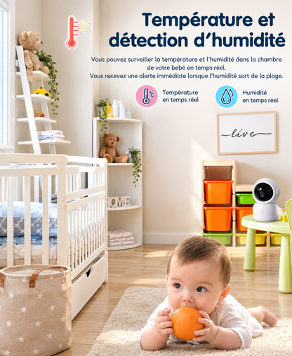 Babyphone Vidéo Connecté Smartphone – Vision Nocturne & Détection des Pleurs – Voltera